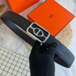 1:1  Hermes  Black Leather Belt  with Silver buckle Rectangle Buckle 3.8cm